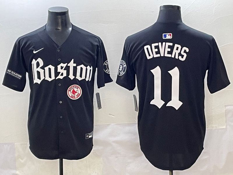 Men 2025 Boston Red Sox 11 Devers Black Five generations Joint Name Nike MLB Jersey style 29